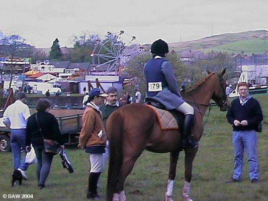 Fair Ground and Horse, 1998
A view over to the Fair Ground.  The fair always comes to the village at the same time as the show, the two are now at opposite ends of the village but at this time they were in adjacent fields.  This was the last year that the show was held down Kirktonfield Road as far as I remember.
