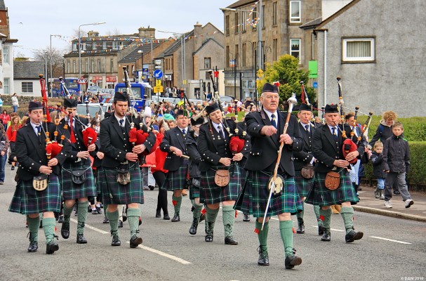 2010, Parade at Main Street
Pipe Major Ian MacDonald at the head of the Neilston & District Pipe Band as the parade makes its way through the village to the show ground.
