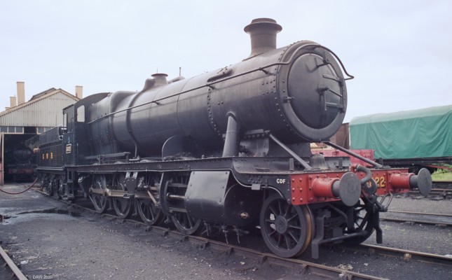 Class 2844 Steam Locomotive at Didcot Railway Centre, 1991
No 2822 was built in 1940 at Swindon this 2-8-0 was one of GWR work horses in its day.  It remained in service until 1964 when it was sent to Barry to be scrapped.  The locomotive was rescued from there in 1976 and broought to Didcot for restoration where it ran under steam until 2010.  It is presently a static display there.

