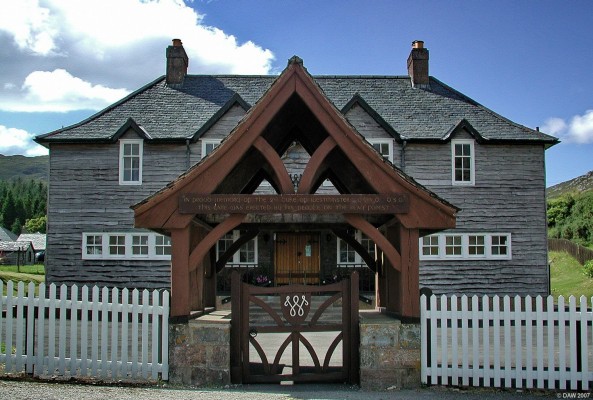 Achfary Village hall
The village of Achfary consists of only a handfull of houses on the estate of the Duke of Westminster.  This unusual wooden building was built in 1953 as  the village hall, it also serves as a primary school. [url=www.multimap.com/map/browse.cgi?lat=58.3127&lon=-4.9148&scale=25000&icon=x/]Map location[/url]
