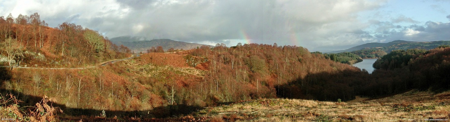 Achray Forest winter panorama
Looking towards Loch Drunkie with the Menteith Hills on the right hand side.  [url=http://www.streetmap.co.uk/map.srf?X=252310&Y=704285&A=Y&Z=120/] Map location. [/url]
