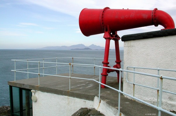 The Foghorn at Ardnamurchan Lighthouse
You wouldn't want to get this close on a foggy day.  The islands of Eigg and Rum can be seen on the horizon.
