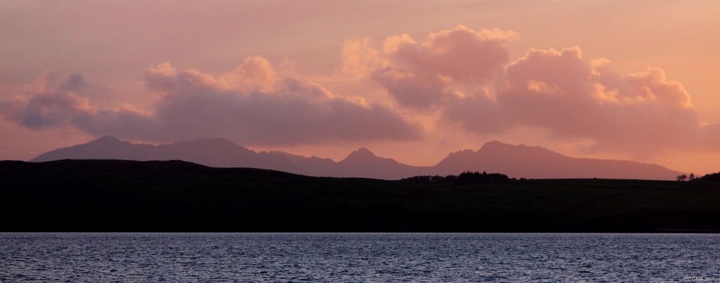 Arran from Largs
Looking over the Great Cumbrae towards the mountains of Arran just after the sun has behind Bute.
