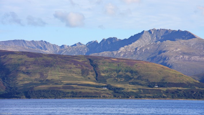 A view of the craggy mountains of Arran from Skipness in Kintyre
[url=http://streetmap.co.uk/map.srf?X=191045&Y=657522&A=Y&Z=115/] Map location. [/url]

