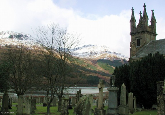 Arrochar Parish Church
Arrochar is a small village at the top of Loch Long, one the the Firth of Clyde's sea lochs.  This winter view is taken from the graveyard of the Parish Church looking over to the west side of the loch with the snow covered mountains of the 'Arrochar Alps' in the background.
