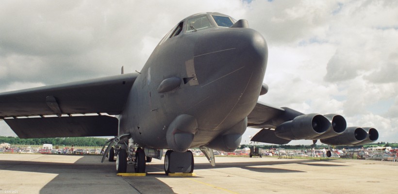Boeing B-52 Stratofortress
Designed in the 1950's as a long range strategic bomber, 744 were built and even today 58 remain in service after having been upgraded a number of times.  It is capable of carring up to 32,000kg of weapons with a range of 8,000 miles without refuelling.
