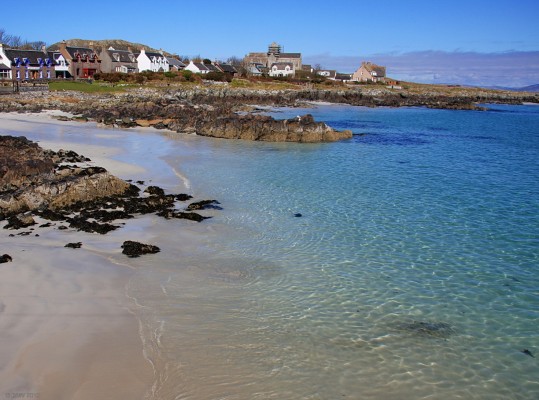 Baile Mor and Iona Abbey
If there were Palm trees you might well think this is some south pacific island, but its better than that, its Iona in the West coast of Scotland.  [url=http://www.streetmap.co.uk/map.srf?X=128632&Y=724010&A=Y&Z=120/] Map location. [/url]
