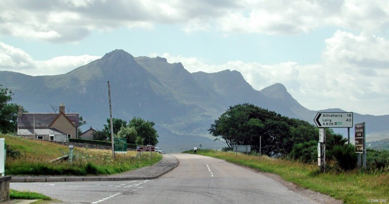 Ben Loyal as seen from Tongue
The highest peak in this range of mountains is  An Caisteal at some 765m.  [url=www.multimap.com/map/browse.cgi?lat=58.4866&lon=-4.4133&scale=25000&icon=x/]Map location[/url]
