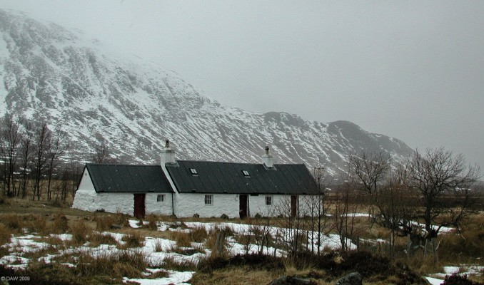 Blackrock Cottage
A very photographed cottage on the road up to the White Corries Ski run just outside Glen Coe.  Most people wait until a better day to take a picture.  [url=http://www.streetmap.co.uk/map.srf?X=226795&Y=753024&A=Y&Z=120/] Map location. [/url]
