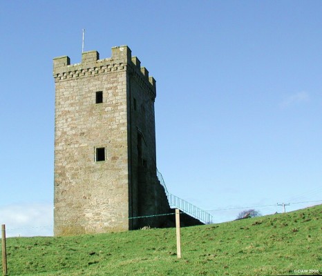 Caldwell Tower, South eastern view
This category B listed building stands on the hill  overlooking Uplawmoor.  It dates from around the 15th century and was part of the medieval Caldwell Manor.  This tower is all that remains of the original Manor, much of the stone is said to have been sued to build the Hall of Caldwell a couple of miles away.  The twoer was restored to its current condition by the Mure of Caldwell.
