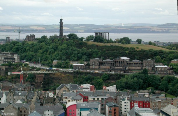 Calton Hill, Edinburgh
Calton Hill rises to 355ft at the eastern end of Princess street.  The tower is Nelson's Monument.  The building on the lower slopes is the old Royal High School, once planned to be used as the Scottish Parliament.
