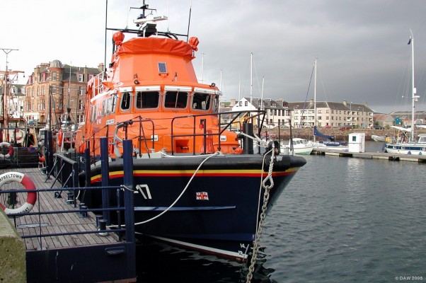 Campbeltown Lifeboat moored at the Pier, Campbeltown
One the RNLI's Severn Class lifeboats, the largest operated by the RNLI.  Designed to be an all weather lifeboat with a crew of 6,  a range of 250nm and a top speed of 25 knots.  
www.rnli.co.uk

