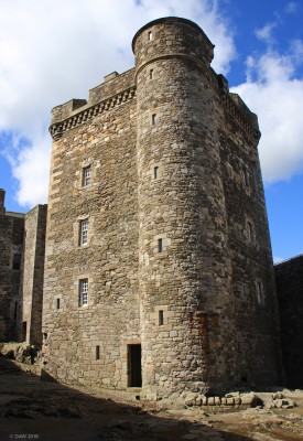 The Central Tower, Blackness Castle, River Forth
The central tower was built in the 15th century and heightened in the 16th.  The walls at the base are 2,3m thick.  In the background the small North Tower can be seen.  It was originally of three stories but this was reduced in the 16th century.

