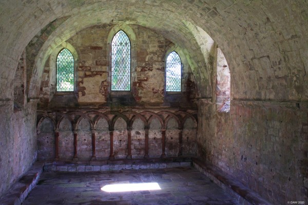 The Chapter House, Dryburgh Abbey
This is the only part of Dryburgh Abbey that remains intact.  Its not difficult to imagine the canons seated on the stone benches for daily meetings.  Although the Canons took a strict vow of silence, they could speak in here as long as they were concise and addressed the whole room.  No casual conversation was allowed.
