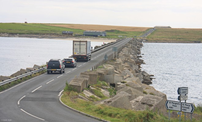 Churchill Barrier, Orkney
One of the "Churchill" barriers built by Balfour Beatty between 1940 and 1944 with the aid of Italian Prisoners of War.  They were built to protect the home fleet anchored in Scapa Flow but have since become a vital link between the islands of the Orkneys.
