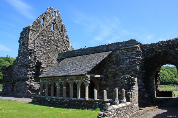 Cloisters, Glenluce Abbey
Reconstructed cloisters at the ruins of Glenluce Abbey.  The gable end is all that remains of the church of the former Cistercian Abbey. [url=http://streetmap.co.uk/map.srf?X=218516&Y=558490&A=Y&Z=120/] Map location. [/url]
