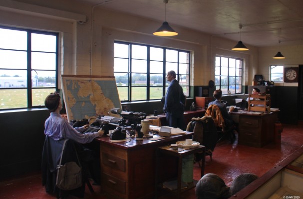 Control Room, Dumfries & Galloway Aviation Museum
The Dumfries & Galloway Aviation Museum is based around what was the control tower at RAF Dumfries.  The top floor has a re-creation of what it might have looked like during the war.  Looking out the windows today all you see is an industrial estate with only a few bits of the concrete runways remaining.  RAF Dumfries was operation between 1940 and 1957.  One of the existing hangers is still in use today by a business.
