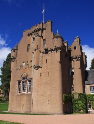 Crathes Castle, Aberdeenshire
Built on land granted to the Burnetts by Robert the Bruce in 1323.  The castle was built much later between 1553 and 1596.  The Castle remained in the hands of the Burnetts until 1951 when Sire James Burnett presented it to the National Trust for Scotland.  Today the Castle and its extensive gardens are open to the public and well worth a visit. [url=http://streetmap.co.uk/map?X=373425&Y=796785&A=Y&Z=115/] Map location. [/url]
