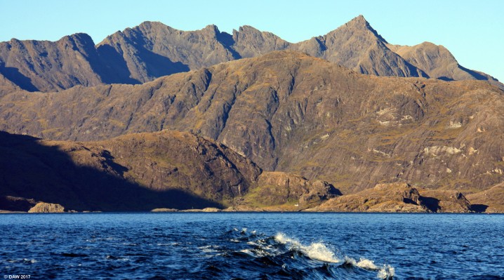 The Cuillins from Loch Scavaig, Skye
The tiny spec near the shore line is the Coruisk Memorial Hut. [url=http://streetmap.co.uk/map.srf?X=148937&Y=818429&A=Y&Z=126/] Map location. [/url]
