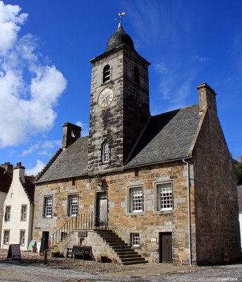 Culross Town House
Built in 1626 with the tower being added in 1783.  It was built as council chambers to replace earlier ones,  the building was also used as a court house and prison with cells on the ground floor. The standard measures and weights of the burgh were usually kept in the town-house, as they still are today in Culross. [url=http://www.streetmap.co.uk/map.srf?X=298462&Y=685910&A=Y&Z=115/] Map location. [/url]
