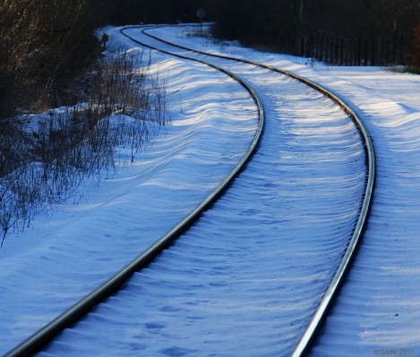 Curves, Lochliboside
The Glasgow, Barrhead and Kilmarnock Joint railway was opened in 1871 and when it was built it was a dual track all the way from Barrhead to Kilmarnock. Due to short sighted rationalisation in the 1970s the track was singled except for a passing loop at Lugton.  In 2009 the line was redoubled between Stewarton and Lugton to allow a greater frequency of trains.  This single track stretch runs along side of Loch Libo. [url=http://www.streetmap.co.uk/map.srf?X=243765&Y=655820&A=Y&Z=120/] Map location. [/url]
