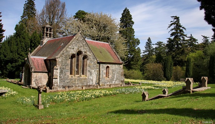 Dawyck Chapel, Dawyck Botanical Garden
This small private chapel dates from around 1837 and replaced a ruined church.  It was built by Sir John Murray Naesmyth, owner of Dawyck estate at the time.  The Chapel is also used as a family mausoleum.  Today it is a feature in the Botanic gardens but is still apparently used for weddings.
