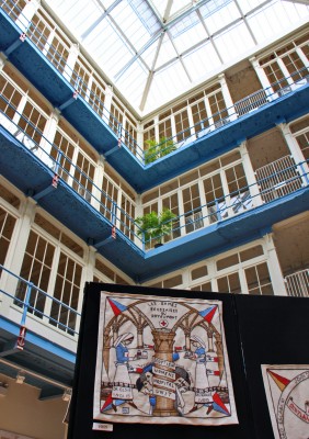 The Scottish Diaspora Tapestry, Anchor Mills, Paisley
The Diaspora Tapestry of Scotland is a depiction in embroidered panels of Scotland's links and influence throughout the world.  Seen here on display at the Anchor Mill in Paisley.  This panel celebrates the Scottish Women's Hospital unit in France during WWI.
