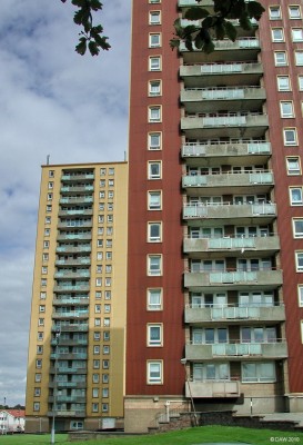 Dougrie Road Tower blocks, Castlemilk
Castlemilk is a post war housing development started in the 1950's to give people from the inner city new affordable housing.  The 3 Dougrie road tower blocks were completed in 1966.  Since then Castlemilk has suffered many social problems and is once again under going a regeneration which is seeing many of the 1950's houses being replaced or modernised.
