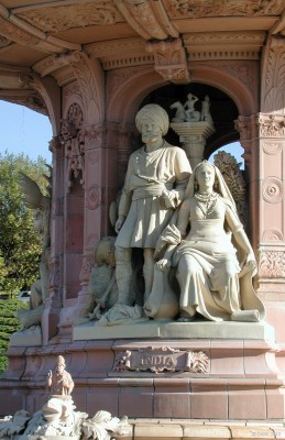 The Doulton Fountain, India, Glasgow Green
Erected in 1888 to celebrate the Golden Jubilee of Queen Victoria and the acheivements of the British Empire in the four corners of the world.  The side depicts India, the Jewel in the crown.

