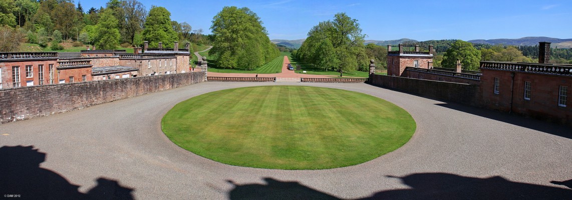 A view of the approach to Drumlanrig Castle
It must be great to have such a long driveway that you can see the in-laws coming from so far away that you have time to run out the back door.  Even the shadows cast by the Castle give you the idea this is no ordinary dwelling. [url=http://www.streetmap.co.uk/map.srf?X=285190&Y=599280&A=Y&Z=120/] Map location. [/url]
