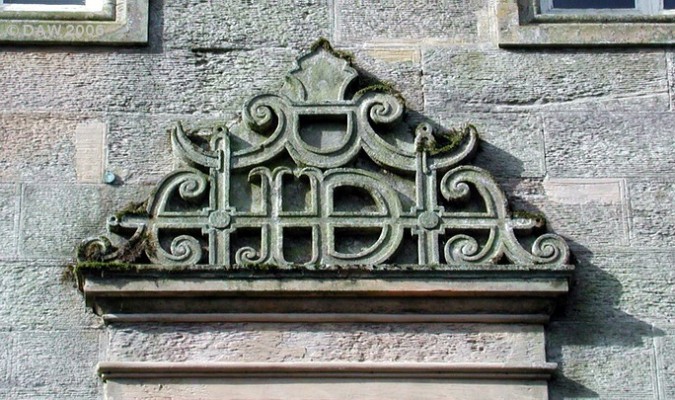 Entrance carving, Dunlop House
With a bit of imagination you can see the initial's JD here, presumably for John Dunlop, the man who had the house built.
