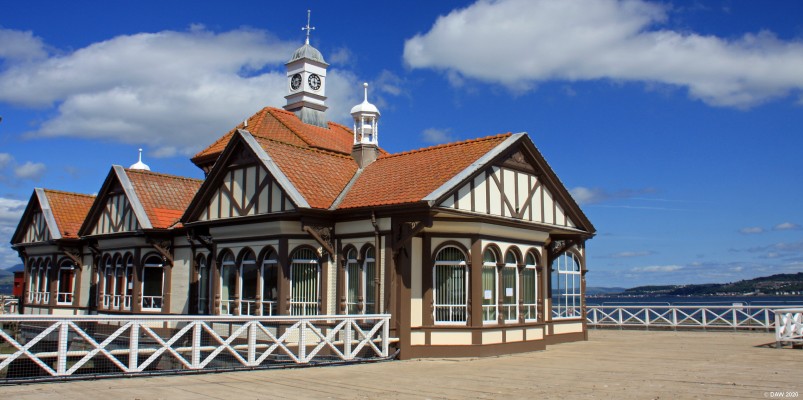 Rear view of the old waiting room on Dunoon Pier, 2017
This is the last surviving example of a Clyde steamer pier with intact buildings.  The wooden pier is no longer in use.  Gourock can be seen on the other side of the river.
