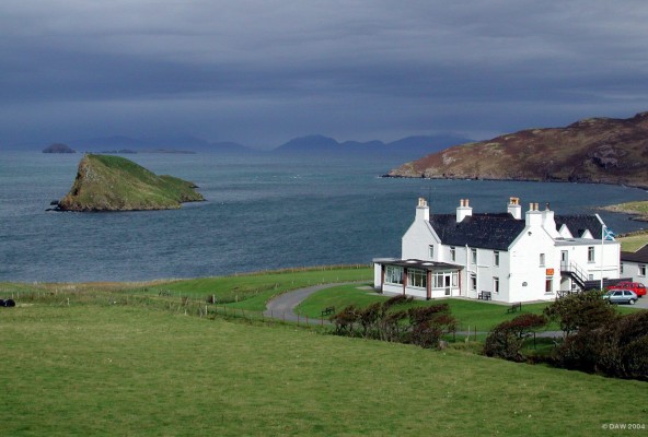Duntulm Castle Hotel, Skye
It would be difficult to find a more idyllic and remote setting than here at the northern tip of Skye.  The mountains on the horizon are those of the Isle of Harris.  www.duntulmcastle.co.uk

