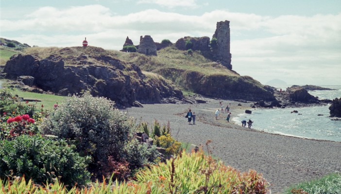 Dunure Castle, 1989
The ruins of Dunure Castle on the Ayrshire coast.  The Island of Ailsa Craig can be seen on the horizon on the right.  [url=http://streetmap.co.uk/map.srf?X=225345&Y=615980&A=Y&Z=115/] Map location. [/url]

