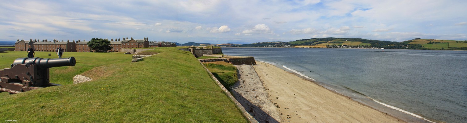 Eastern Defences, Fort George
The Duke of Cumberland's Bastion, named after King George II brother.  This Bastion was remodelled around 1860 as a coastal battery after the threat of any further Highland Rebellions had past.  The town of Rosmarkie can be seen on the opposite side of the Moray Firth. [url=https://streetmap.co.uk/map.srf?X=276388&Y=856893&A=Y&Z=115/] Map location. [/url]
