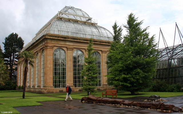The Palm House, Edinburgh Botanical Gardens
The fossilised tree lying on the ground beside the Palm house was found at Craigleith Quarry, the same quarry where the stone for the Palm house came from.  It is the largest plant fossil in Scotland at some 10.5m long.  It would have been part of a swamp forest around 330 million years ago.
