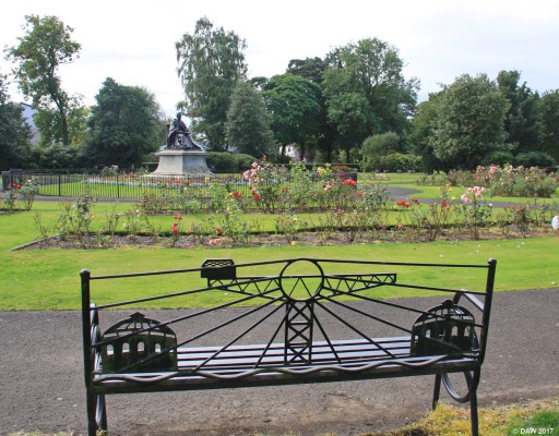 Elder Park, Govan
Elder Park was open in 1885 and was paid for by Mrs Isabella Elder, wife the John Elder, co-founder of Fairfields ship yard.  Mrs Elder is depicted dressed in academic robes by Scottish sculptor Archibald Shannan.  The modern park bench shows an out line of the titan crane and the two Rotunda nearby on the Clyde. [url=http://streetmap.co.uk/map.srf?X=254460&Y=665635&A=Y&Z=115/] Map location. [/url]
