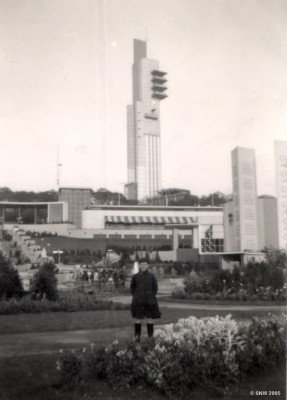 The Empire Exhibition, Bellahouston Park, Glasgow, 1938
Glasgow was known as the second city in the Empire and this important status was reflected in 1938 when the Empire exhibition was held in Bellahouston Park.  All the structures, including the huge tower, were only built for the duration of the exhibition.  Most were demolished, some were moved elsewhere, only one building, The Palace of Art, remains in the park today.  This photo was taken by my Mother, the boy being my Uncle :-)
