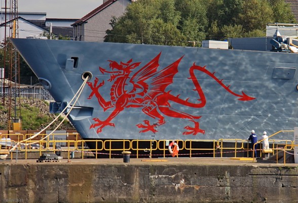 Enter the Dragon, Scotstoun
HMS Dragon fitting out at BAE Systems Scotstoun yard in late 2009.  The spectacular Red Dragon embelished her bow even after sailing from the Clyde in September 2011 for its home port of Portsmouth.  But it seems the Navy rather thought it defeated its grey camouflage scheme so it was removed.
