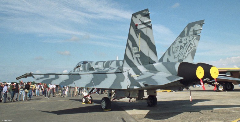 McDonnell Douglas F-18 Hornet, Fairford, 1993
An F18 of the Canaadian Airforce in camouflage paint scheme.
