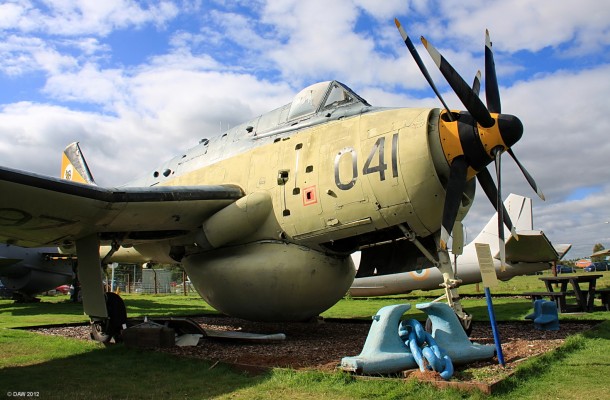 Fairey Gannet AEW3, Dumfries & Galloway Aircraft Museum
This is the Airborne early warning version of the Gannet.  It was introduced in 1959 as a stop gap until a replacement was developed, that aircraft along with the Aircraft Carriers she would have flown from were cancelled leaving the Gannet in service until 1978 when Ark Royal was retired.  XL497 last flew from RAF Lossiemouth after which it became the Gate Gaurdian at HMS Gannet at Prestwick.  It was very nearly sold for scrap in 2005 but found a new home here.
