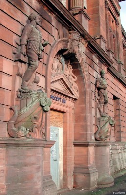 Old office entrance to Fairfield Shipyard
This is the impressive entrance to what was Fairfield ship yard, established in 1864 by John Elder and Charles Randolph.  The building dates from 1890 and was used until 2001, today it is a catagory A listed building and awaiting development.  [url=http://www.streetmap.co.uk/map.srf?X=254900&Y=665870&A=Y&Z=115/] Map location. [/url]
