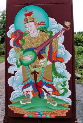 Figure on Samye Liberation Gateway, Samye Ling Buddhist centre
The gateway is dedicated to World peace and the figures on it are said to help develop peace of mind in all those who see it or go under it.  [url=http://www.streetmap.co.uk/map.srf?X=324625&Y=599855&A=Y&Z=120/] Map location. [/url]
