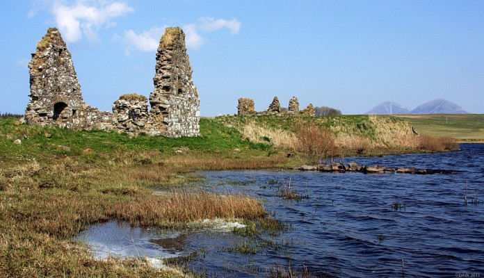 Ruins on Eilean Mor, Finlaggan Loch, Islay
Some of the ruins of the 16th century farming township on the small island of Eilean Mor in Finlaggan Loch.  They were built within and on top of the ruins of the older medieval settlement that was on the same site. [url=http://www.streetmap.co.uk/map.srf?X=138872&Y=668145&A=Y&Z=115/] Map location. [/url]
