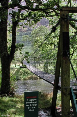 Footbridge over River Orchy, Glen Orchy
Some people might take this sign as a challange.  [url=http://www.streetmap.co.uk/map.srf?X=223220&Y=730505&A=Y&Z=120/] Map location. [/url]
