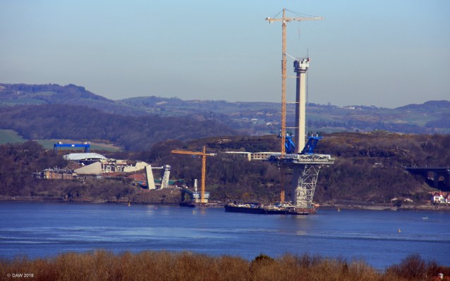 The North Tower, Queensferry Crossing,  April 2015
Looking over from the south towards the North Queensferry Tower.  At this point the tower is probably just below 500ft.

