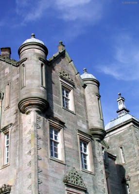 Central entrance tower, Dunlop House
David Hamilton, architect of Dunlop House, was born in Glasgow in 1768.  He trained as a stone mason before deciding to become an architect.  In his life he designed many prominent buildings and houses throughout Scotland.  In 1806 he designed the Nelson Monument on Glasgow Green, the first such monument to celebrate Nelson's many victories.
