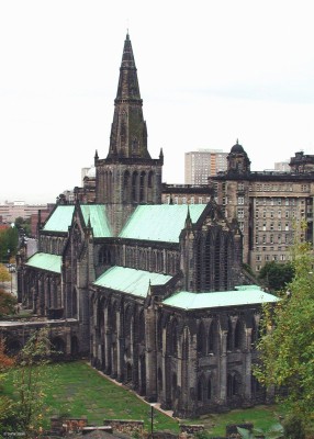 Glasgow Cathedral
The earliest parts of the cathedral date from about the 12th century.  This view is from the Necropolis, the large stone building to the right is the old Royal Infirmary
