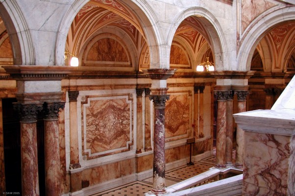 Marble staircase, Glasgow City Chambers
Each level of the City Chambers building is reached by this amazing marble staircase.  Absolutely no expense was spared during the building's construction with the finest Marble from Italy being imported.  Needless to say, and not at all unlike what happens today for such buildings, it was many times over budget.  But the end result was a building that Glasgow can be proud of.
