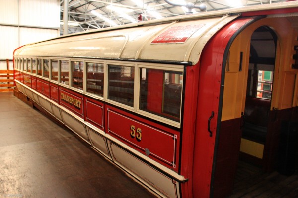 Glasgow Underground Railway Carraige
When opened in 1896 Glasgow Underghround was the worlds first cable hauled subway system, power by a steam engine.  This gripper carraige was built in 1901 and is painted in its 1935 livery.  The system was converted to a 600V DC third rail system in 1935 and this carraige remained in service until 1977.  There are only doors on one side because all 15 stations in the underground have central platforms.
